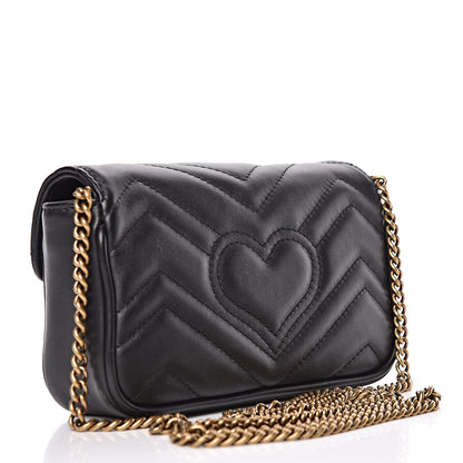 Gucci Calfskin Matelasse Super Mini GG Marmont Shoulder Bag Black 3 of 10