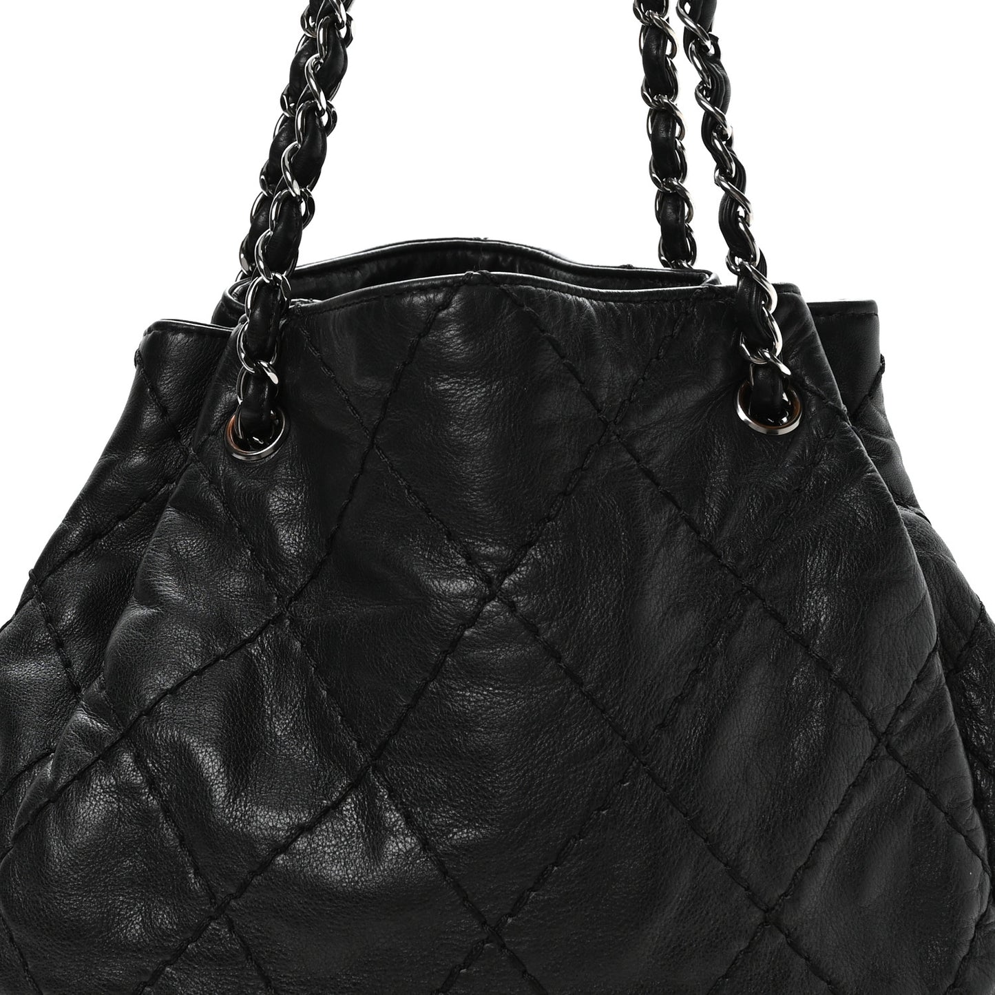 Lambskin Stitched Expandable Tote Black