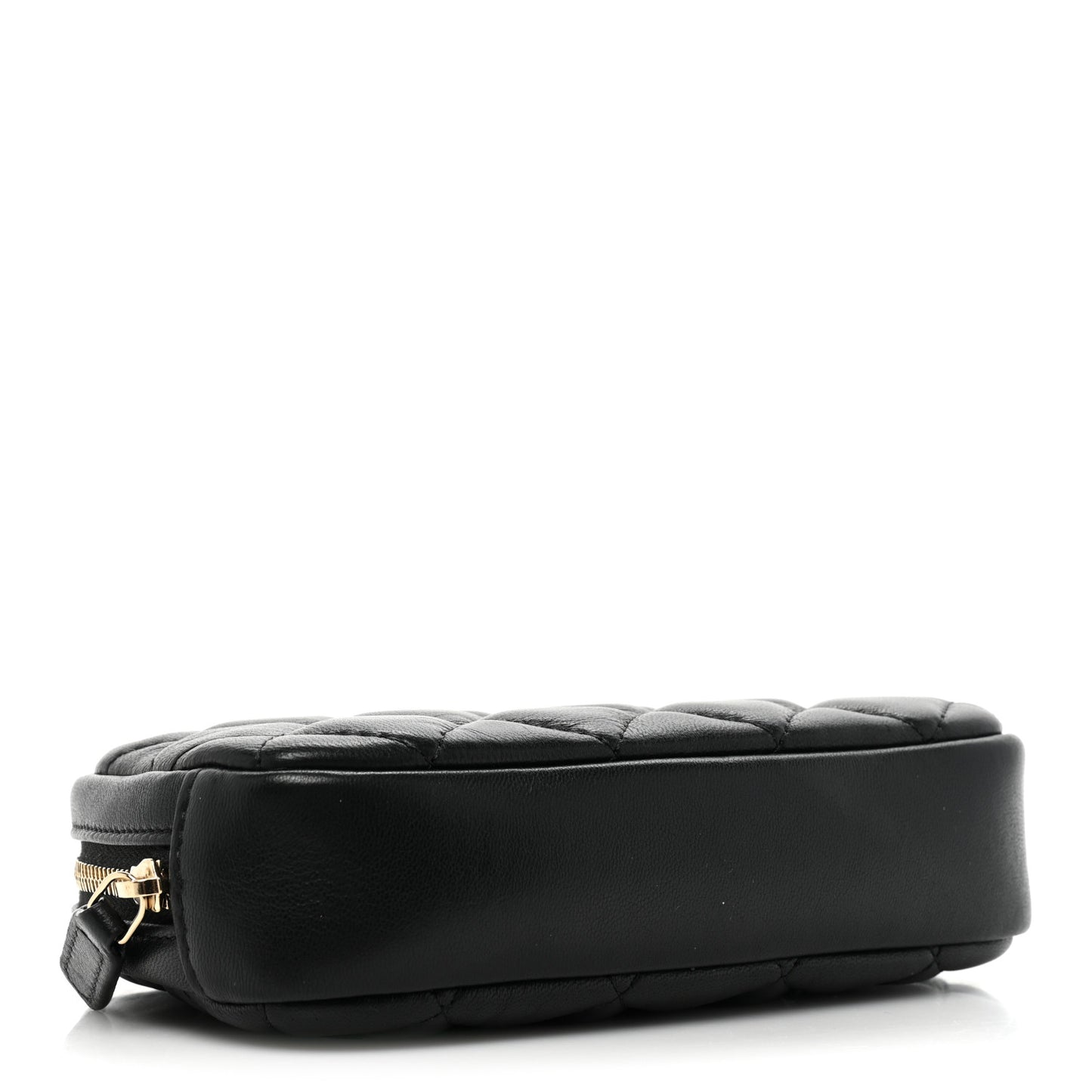 Lambskin Quilted Small Curvy Pouch Cosmetic Case Black