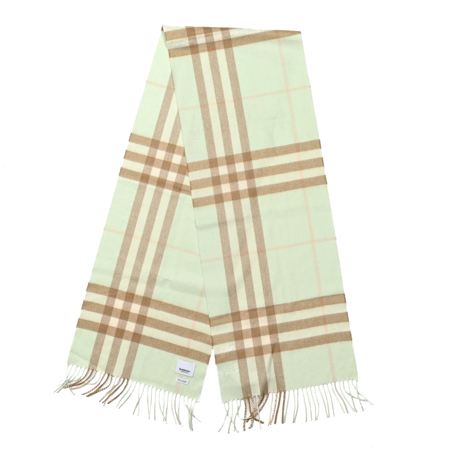 Burberry Cashmere Giant Check Fringe Scarf Pistachio 2 of 3