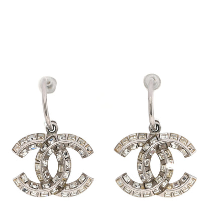 Chanel Baguette Crystal CC Drop Hoop Earrings Silver 1 of 4
