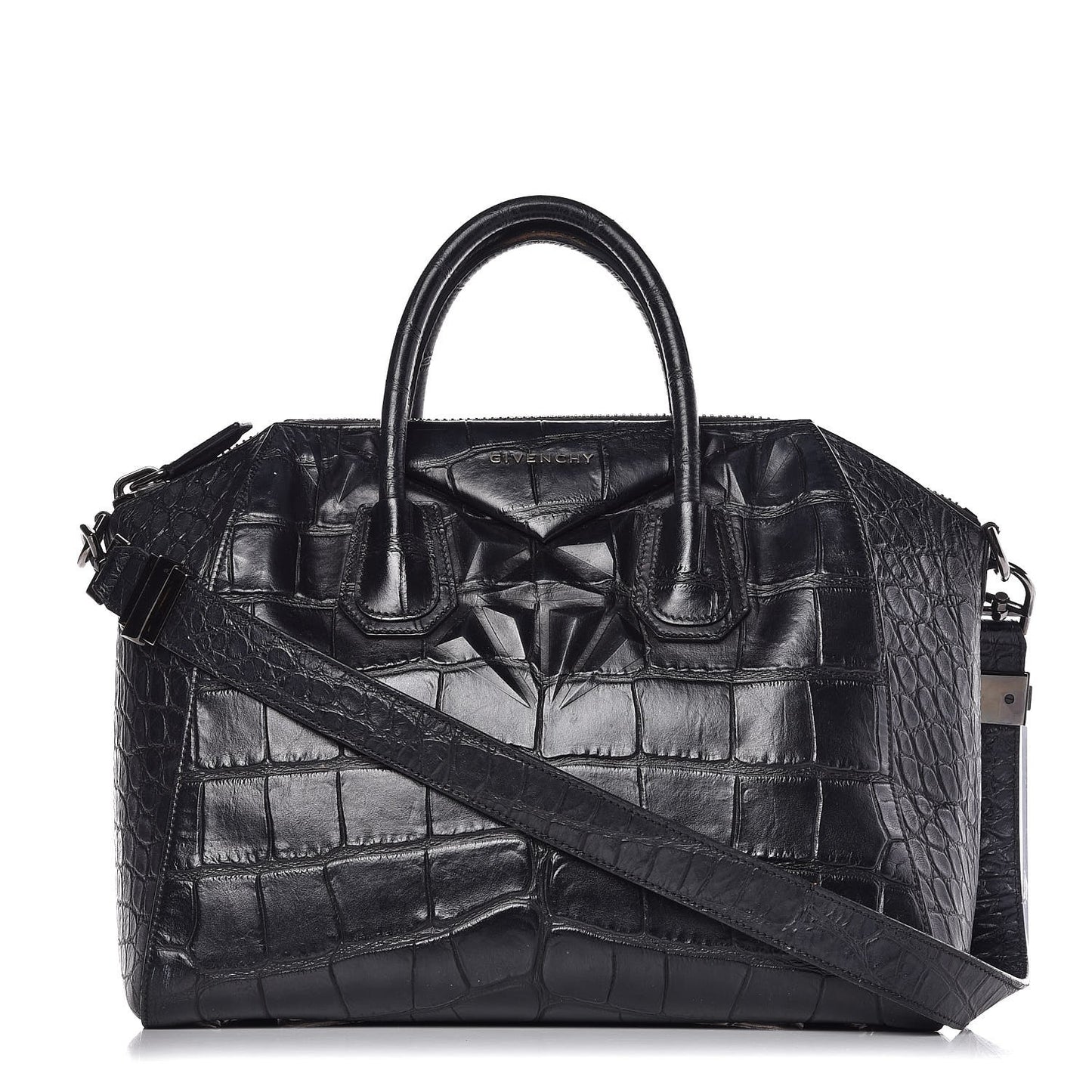 Calfskin Crocodile Embossed Medium Antigona Black