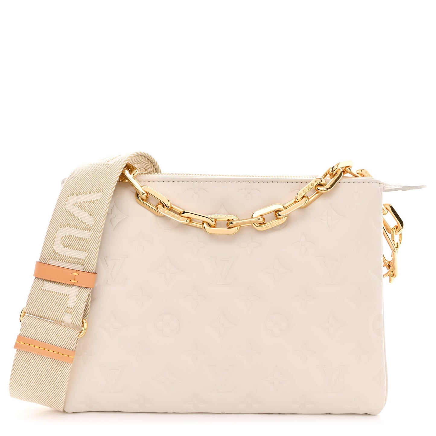 Lambskin Embossed Monogram Coussin PM Beige Cream