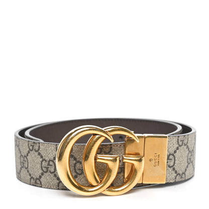 Gucci GG Supreme Monogram Plutone Calfskin Double G Reversible 37mm Belt 70 28 Beige Ebony New Acero 1 of 5