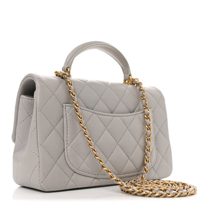 Chanel Lambskin Quilted Mini Top Handle Rectangular Flap Grey 3 of 11