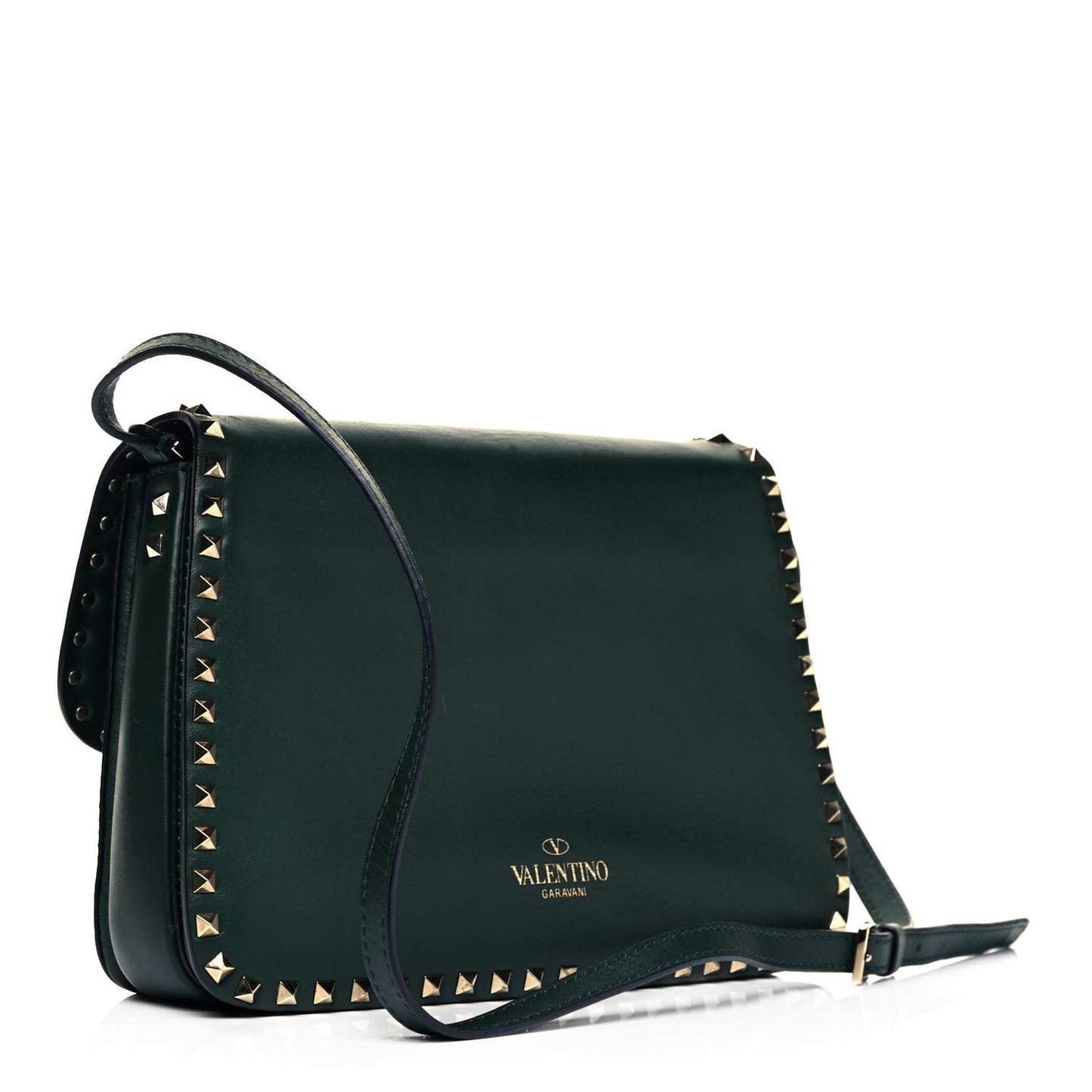 Vitello Rockstud Shoulder Flap Bag Green