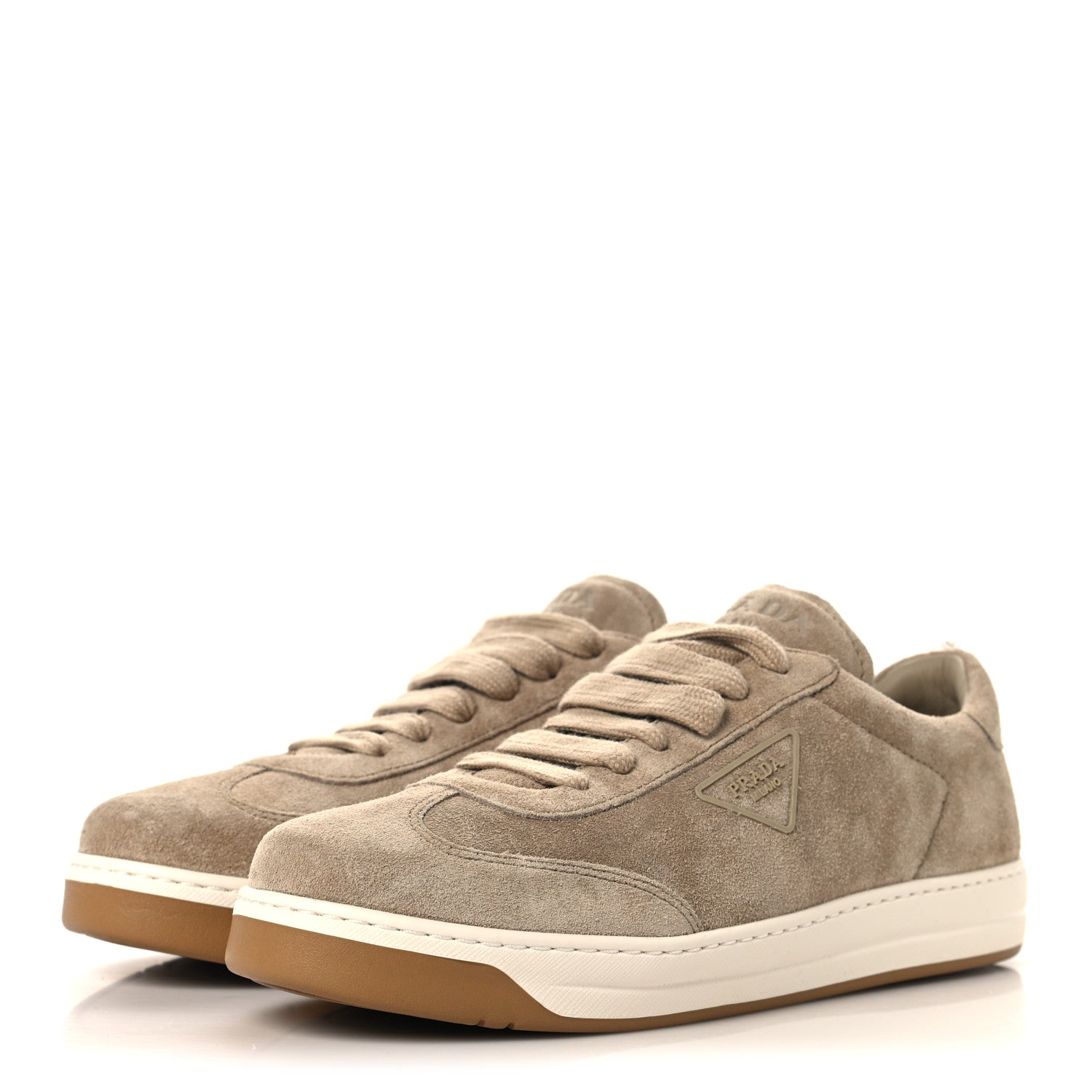 Prada Suede Triangle Womens Low Top Sneakers 38.5 Beige 4 of 8