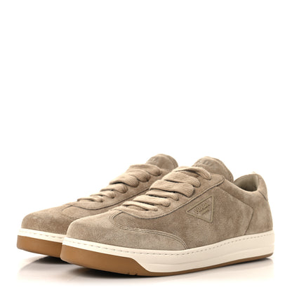 Prada Suede Triangle Womens Low Top Sneakers 38.5 Beige 4 of 8