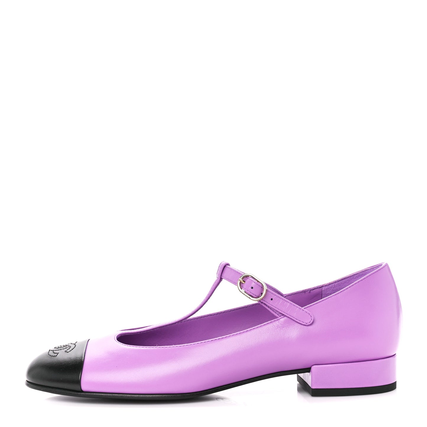 Calfskin Cap Toe T Strap CC Flats 38 Purple Black