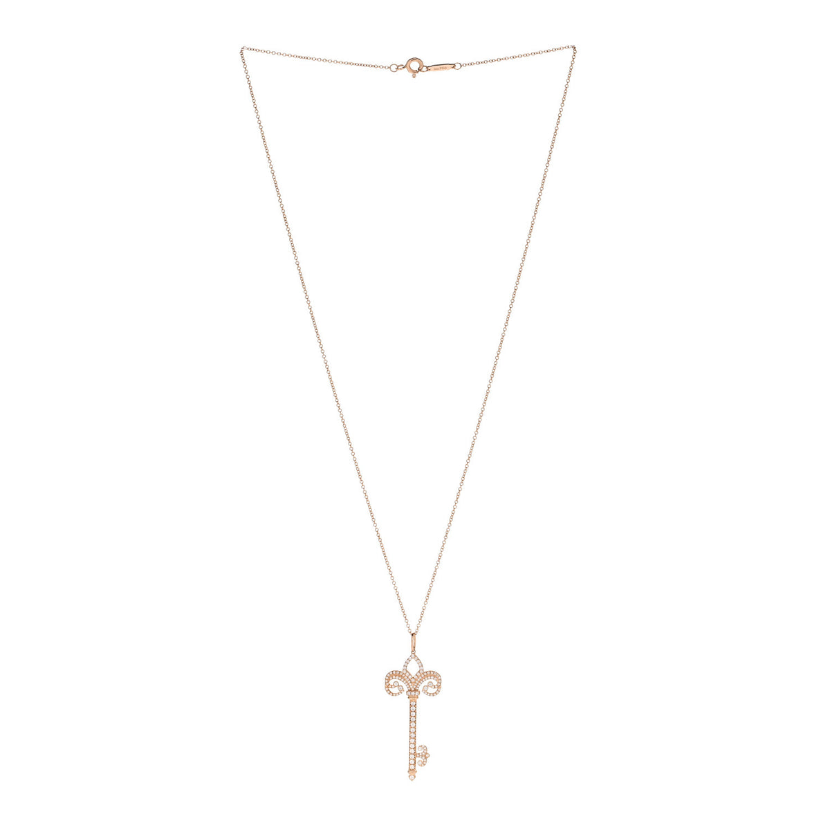 18K Rose Gold Diamond .37ct Fleur De Lis Key Pendant Necklace