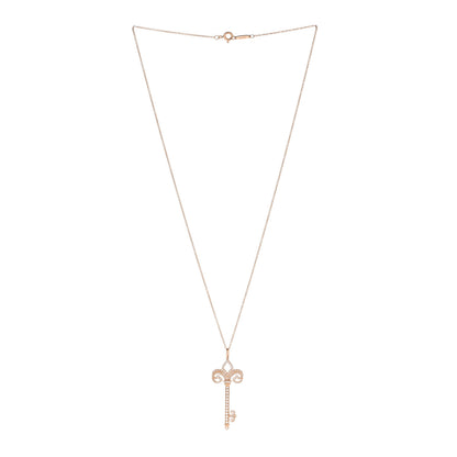 Tiffany 18K Rose Gold Diamond .37ct Fleur De Lis Key Pendant Necklace 3 of 6