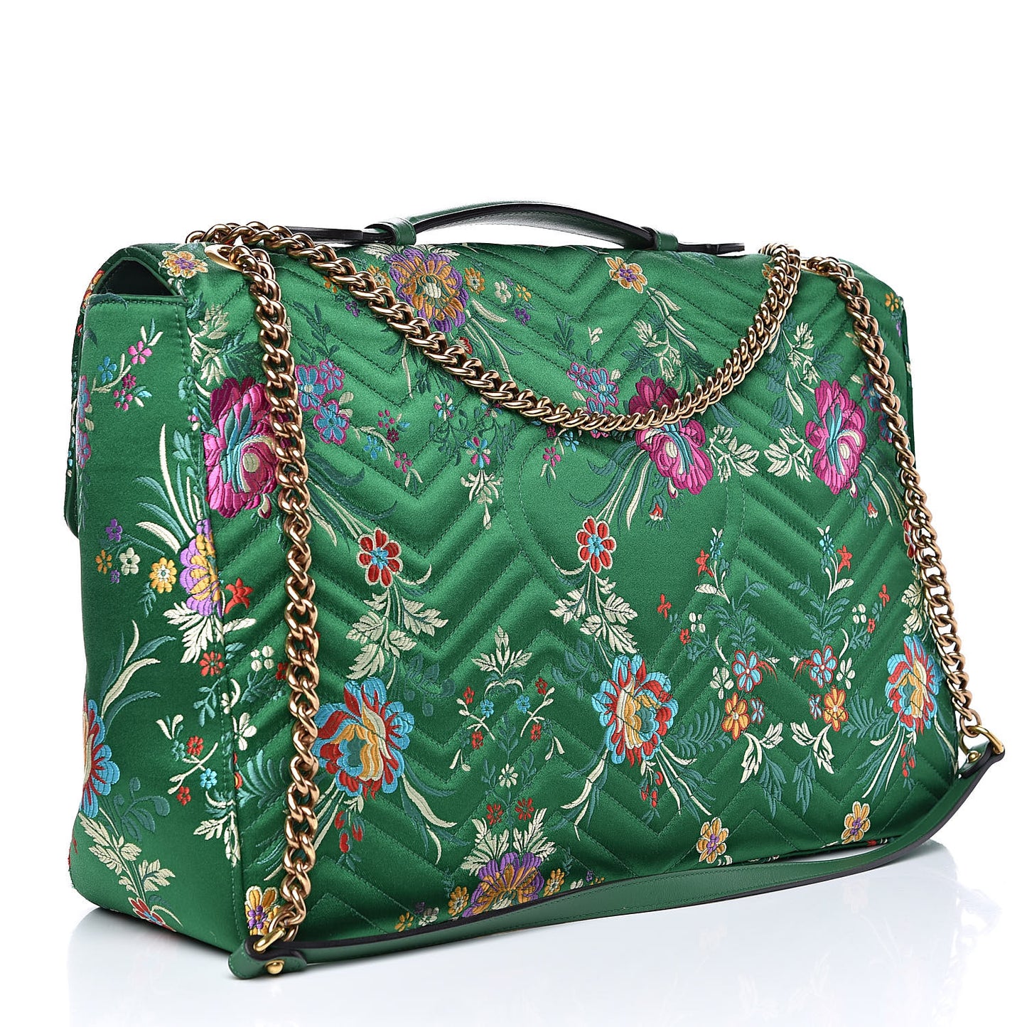 Jacquard Matelasse Floral Maxi GG Marmont Top Handle Shoulder Bag Green Multicolor