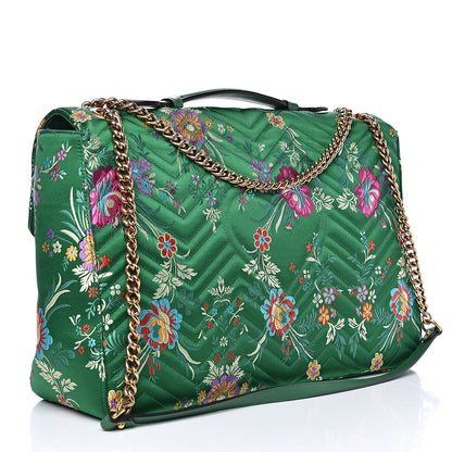 Gucci Jacquard Matelasse Floral Maxi GG Marmont Top Handle Shoulder Bag Green Multicolor 3 of 19