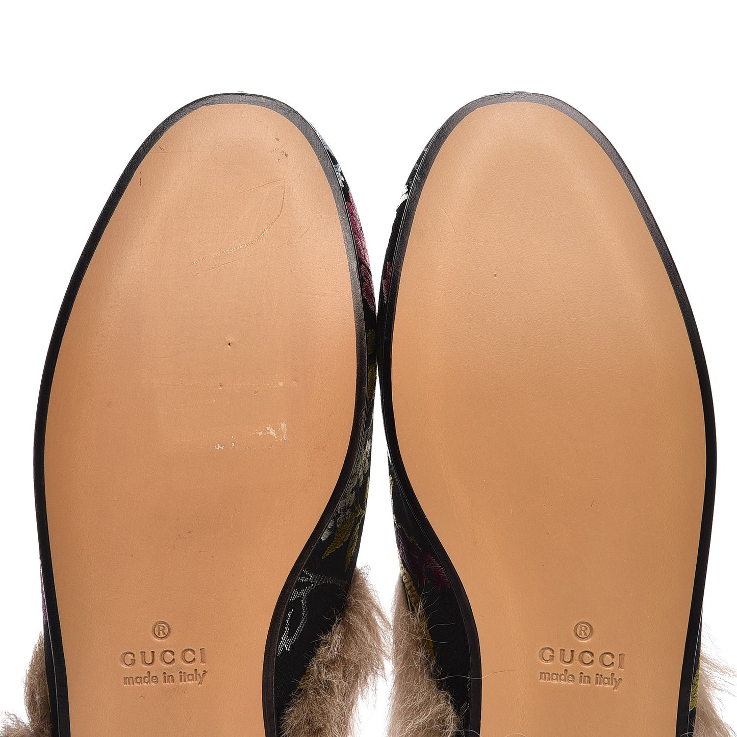 Jacquard Fur Floral Embroidered Womens Princetown Slippers 35.5 Black Multicolor
