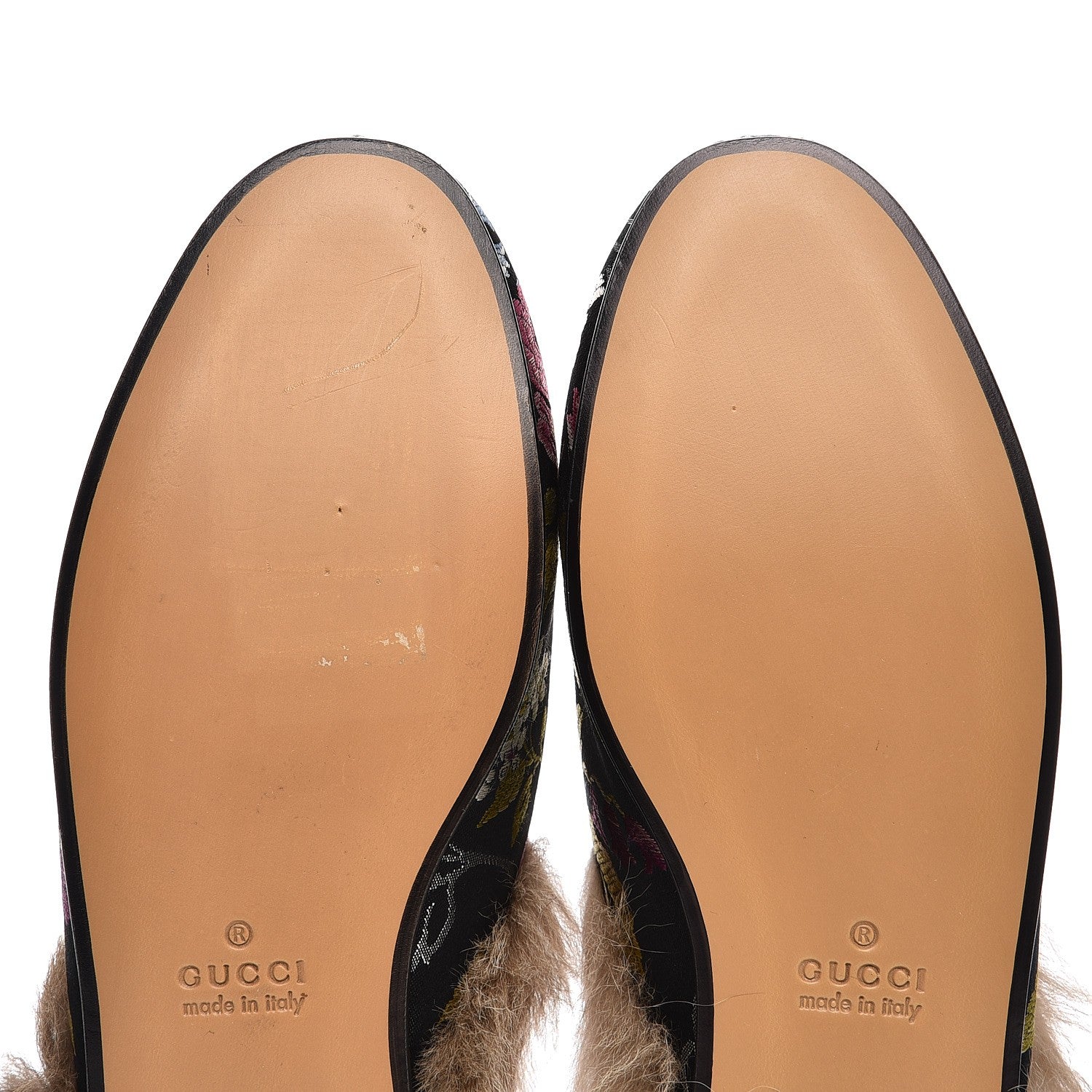 Gucci Jacquard Fur Floral Embroidered Womens Princetown Slippers 35.5 Black Multicolor 8 of 9