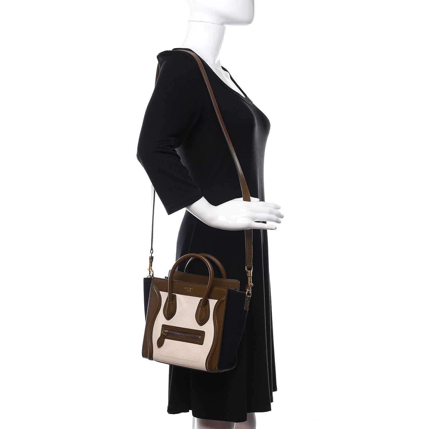 Celine Calfskin Suede Nano Tri-Color Luggage Cream 2 of 12
