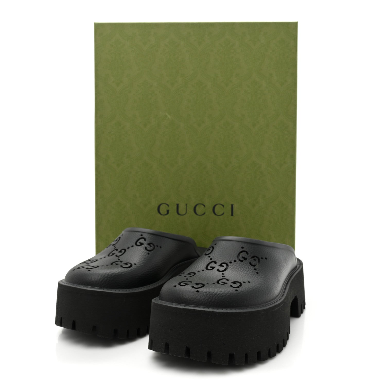 Gucci Rubber GG Monogram Perforated Elea Platform 55mm Lug Sole Sandals 36 Black 9 of 9