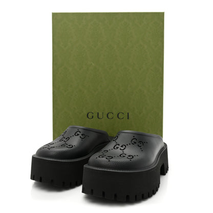 Gucci Rubber GG Monogram Perforated Elea Platform 55mm Lug Sole Sandals 36 Black 9 of 9