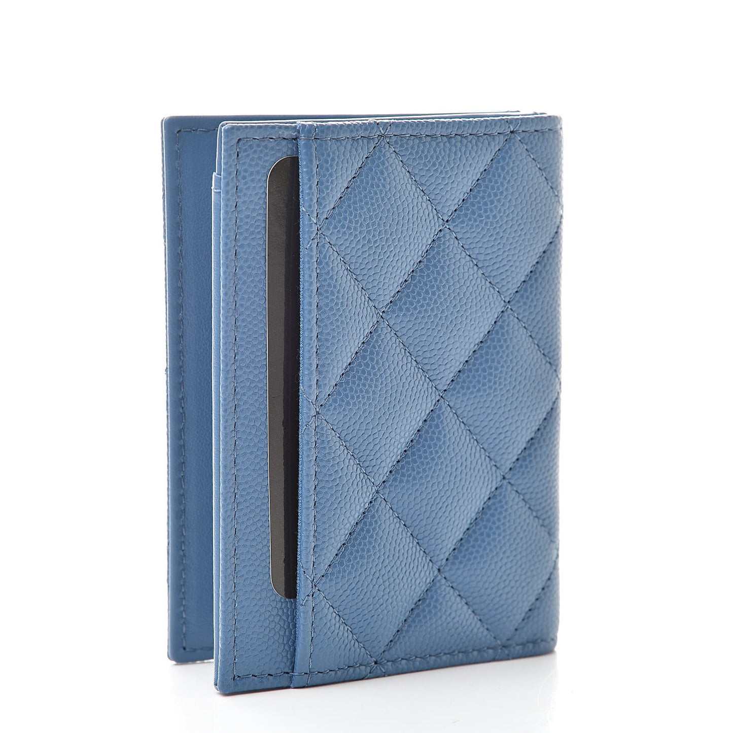 Caviar Quilted Card Holder Wallet Blue