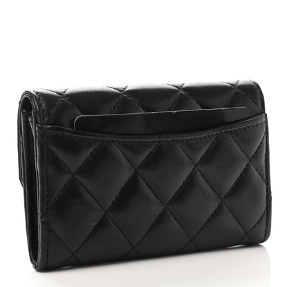 Chanel Lambskin Quilted Flap Card Holder Wallet Black 3 of 9