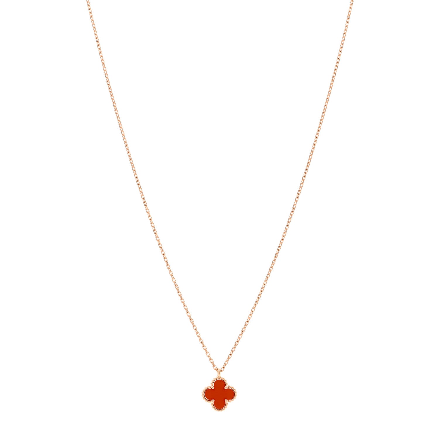 Van Cleef & Arpels 18K Rose Gold Carnelian Sweet Alhambra Pendant Necklace 1 of 5