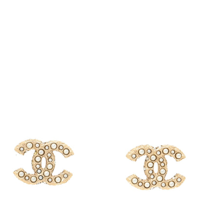Chanel Pearl Crystal CC Earrings Light Gold 1 of 4