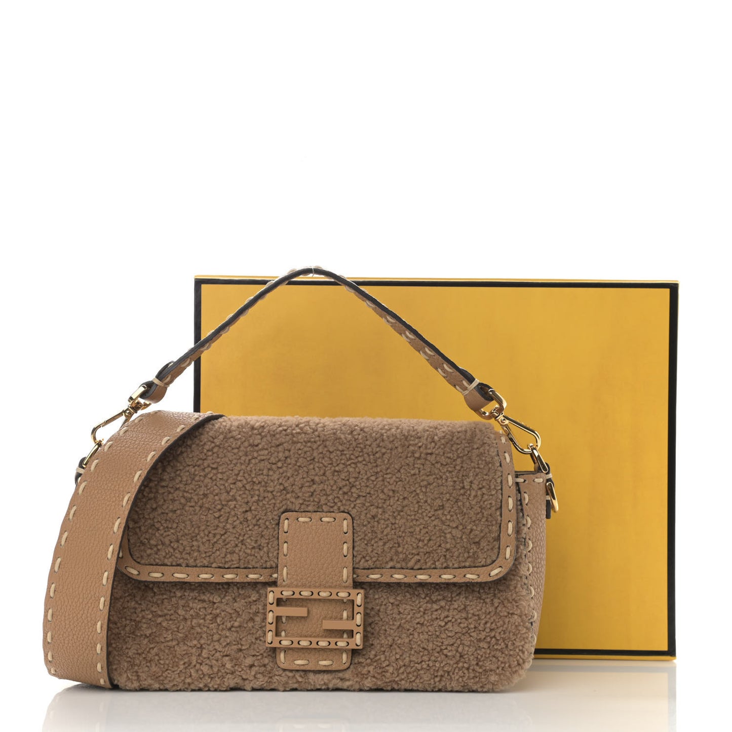 Curly Sheepskin Cuoio Romano Selleria Baguette Camel Cammello