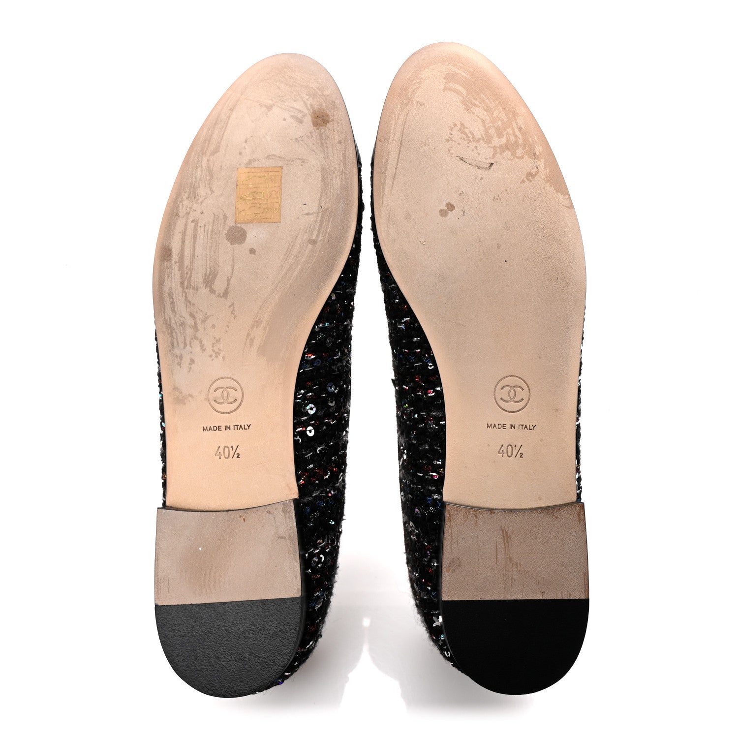 Chanel Tweed Sequin Satin Cap Toe Ballerina Flats 40.5 Black 12 of 20
