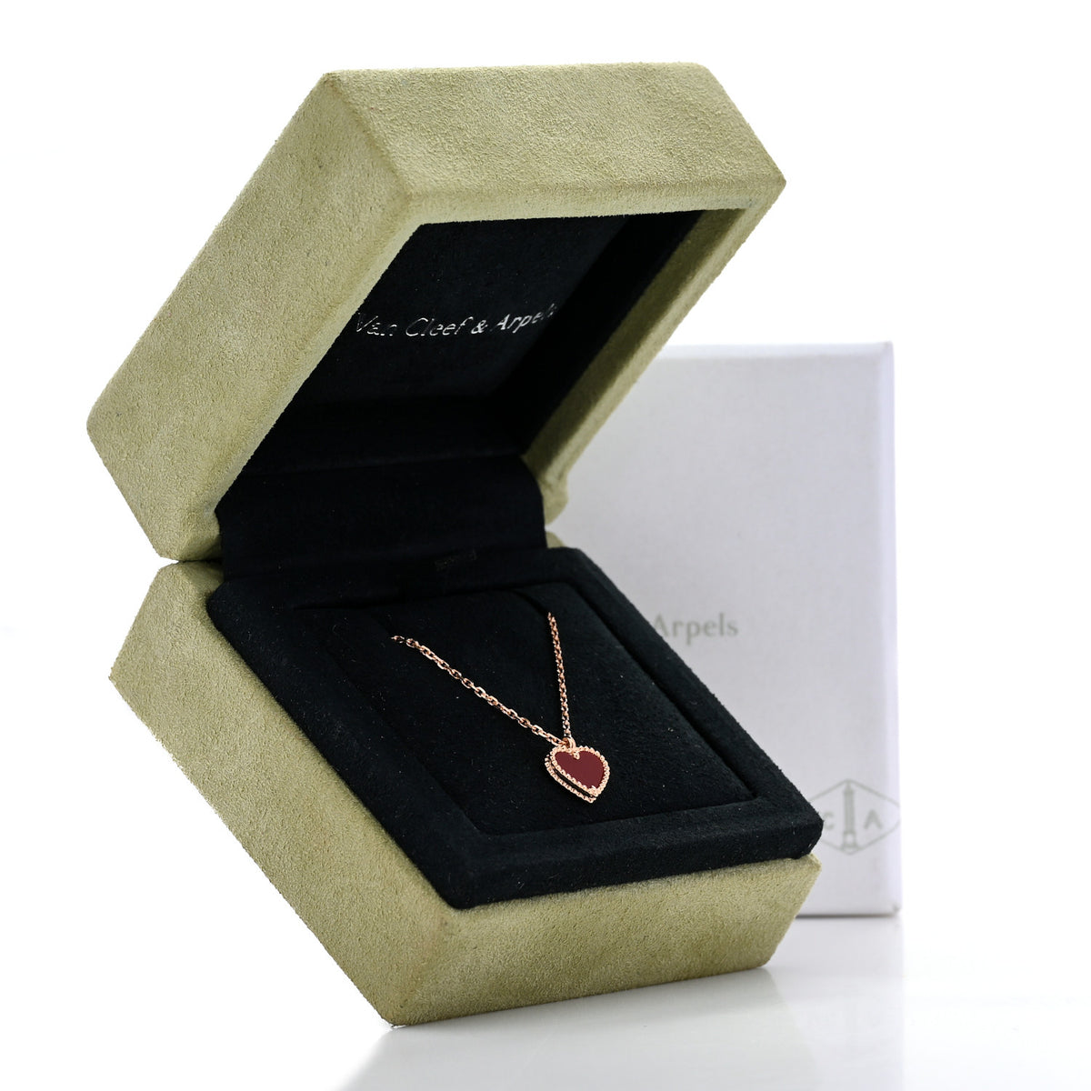 18K Rose Gold Carnelian Sweet Alhambra Heart Pendant Necklace