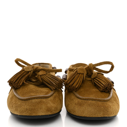 Miu Miu Suede Tassel Loafers 36 Olive Green 3 of 10