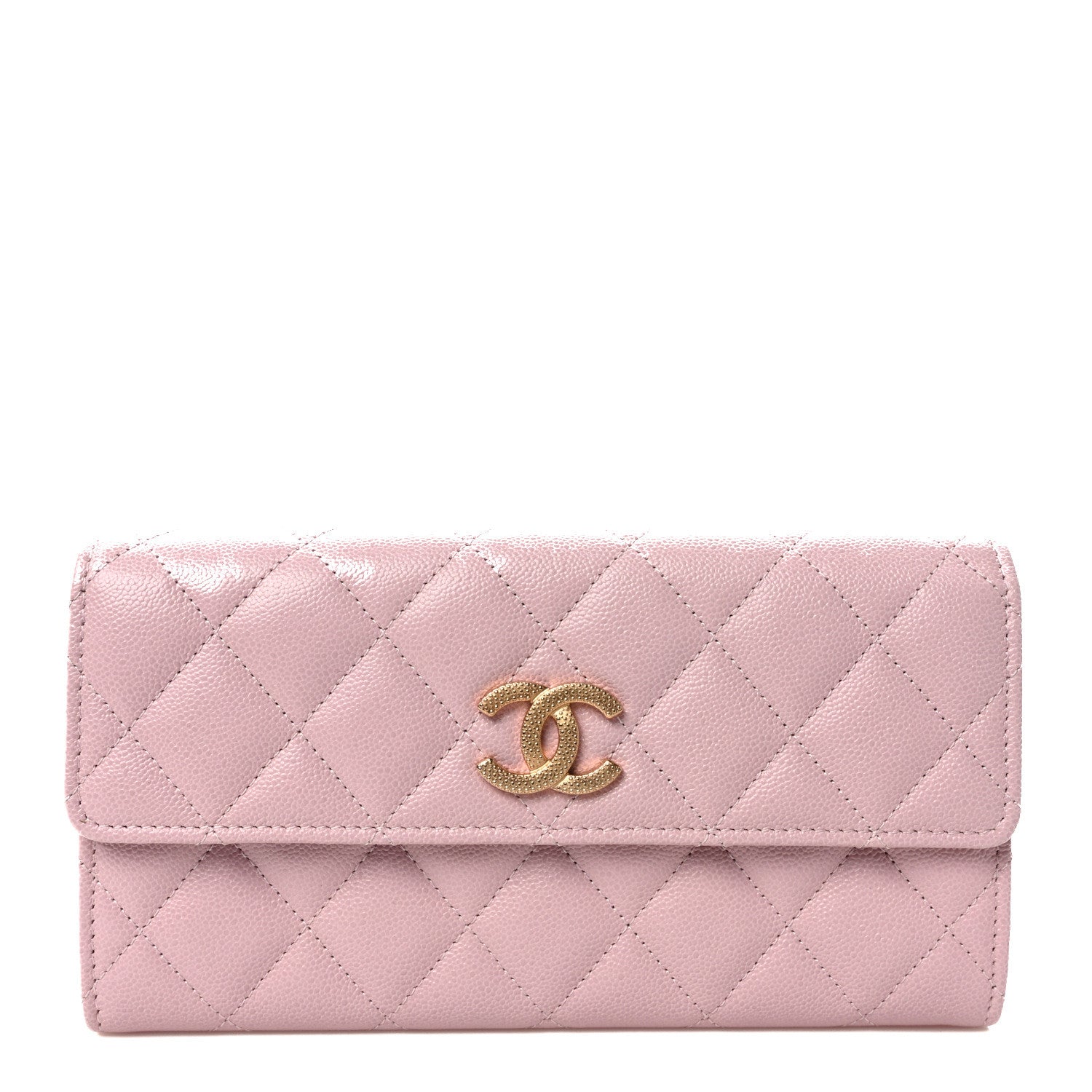 Chanel Caviar Quilted Studded CC Large Gusset Flap Wallet Light Pink 1 of 8