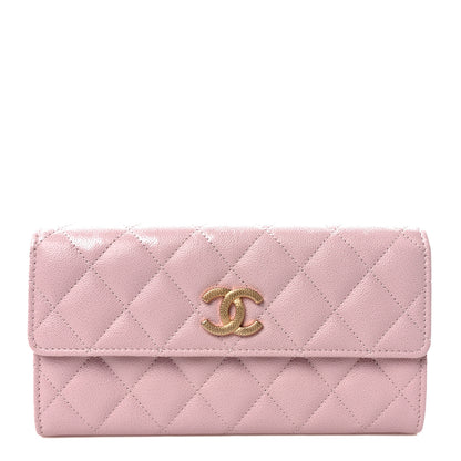 Chanel Caviar Quilted Studded CC Large Gusset Flap Wallet Light Pink 1 of 8
