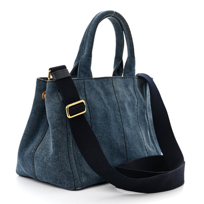 Prada Denim Small Logo Tote Bleu 3 of 10