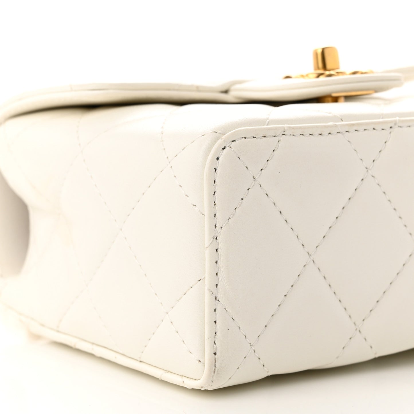 Lambskin Handle Crush Top Handle Flap Bag White