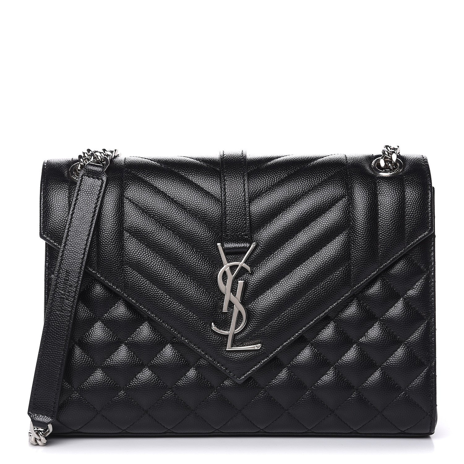Saint Laurent Grain De Poudre Textured Mixed Matelasse Triquilt Medium Monogram Satchel Black 1 of 10