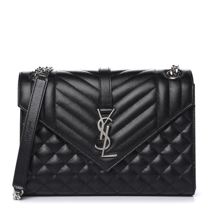 Saint Laurent Grain De Poudre Textured Mixed Matelasse Triquilt Medium Monogram Satchel Black 1 of 10