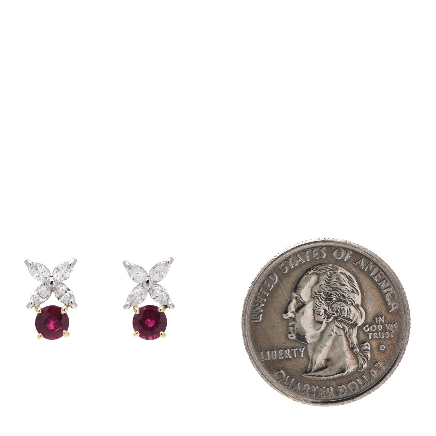 Platinum 18K Yellow Gold Diamond Ruby Victoria Earrings