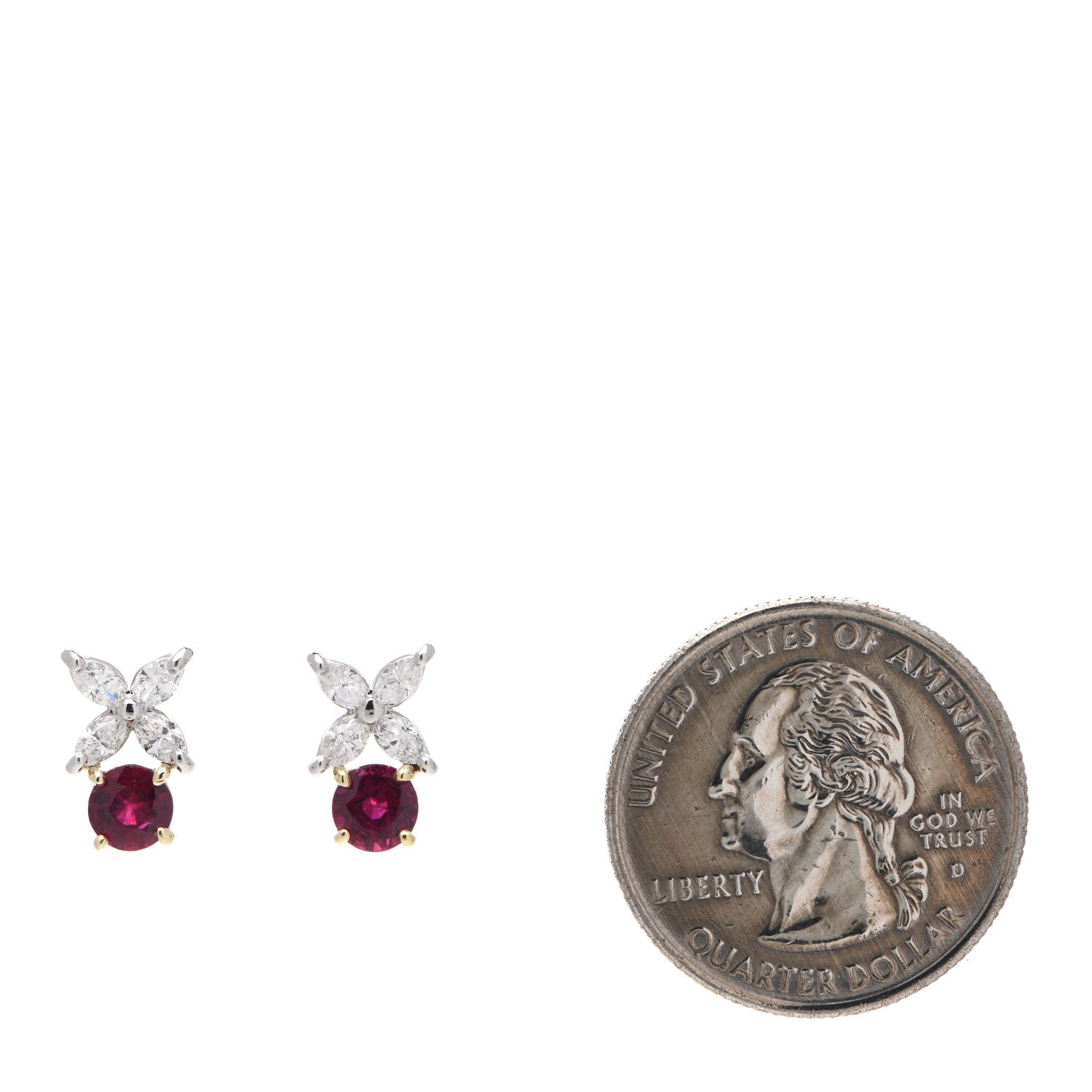 Tiffany Platinum 18K Yellow Gold Diamond Ruby Victoria Earrings 2 of 5