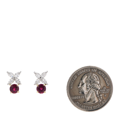 Tiffany Platinum 18K Yellow Gold Diamond Ruby Victoria Earrings 2 of 5