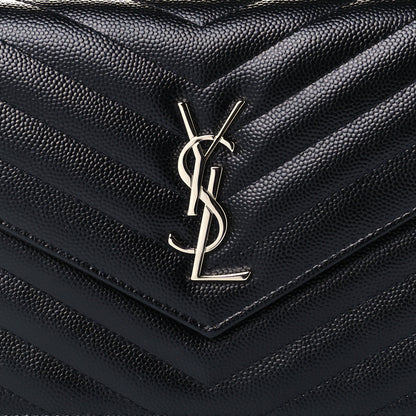 Saint Laurent Grain De Poudre Matelasse Chevron Monogram Envelope Chain Wallet Black 7 of 9