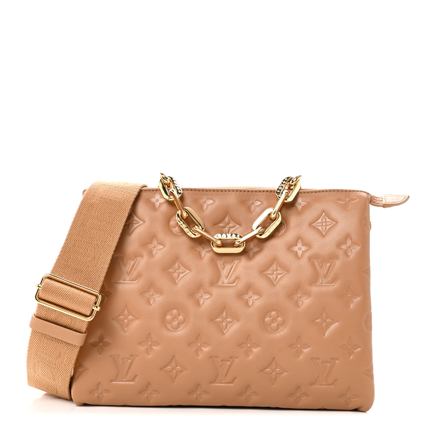 Lambskin Embossed Monogram Coussin PM Camel