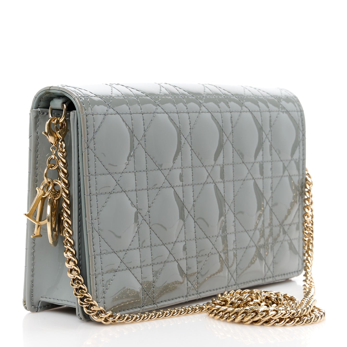 Patent Cannage Lady Dior Chain Wallet Denim