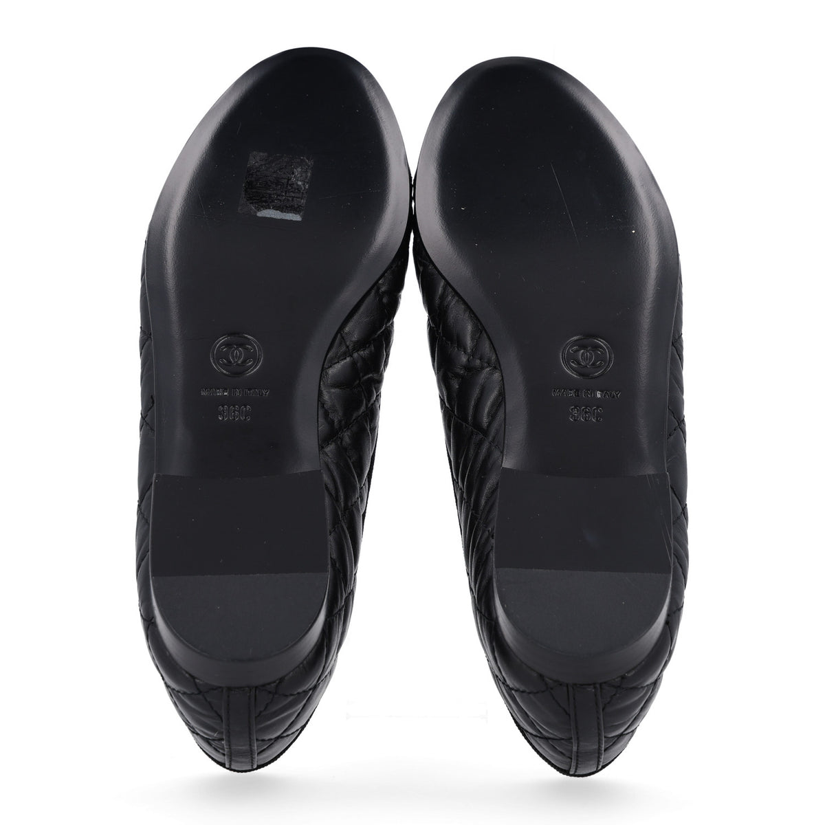 Aged Calfskin Quilted CC Cap Toe Ballerina Flats 36 Black