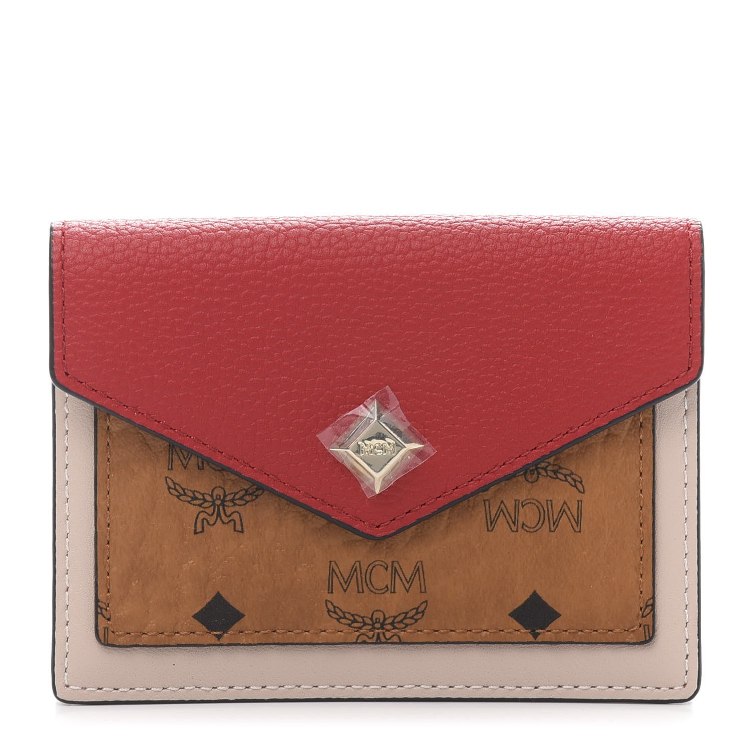 MCM Visetos Mini Love Letter Flap Wallet Cognac White Red 1 of 10