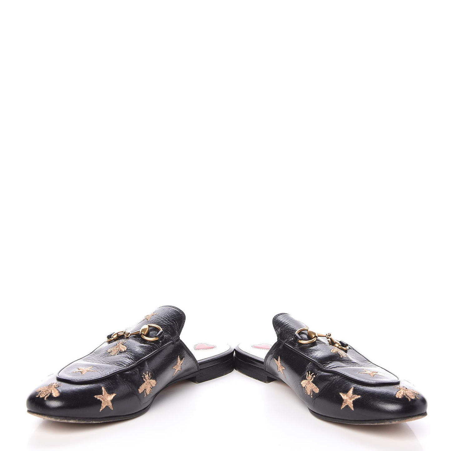 Goatskin Bee Star Embroidered Womens Princetown Slippers 36.5 Black