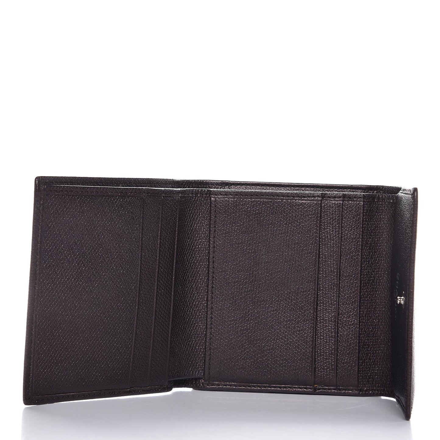 Grained Calfskin CC Button Compact Wallet Dark Brown