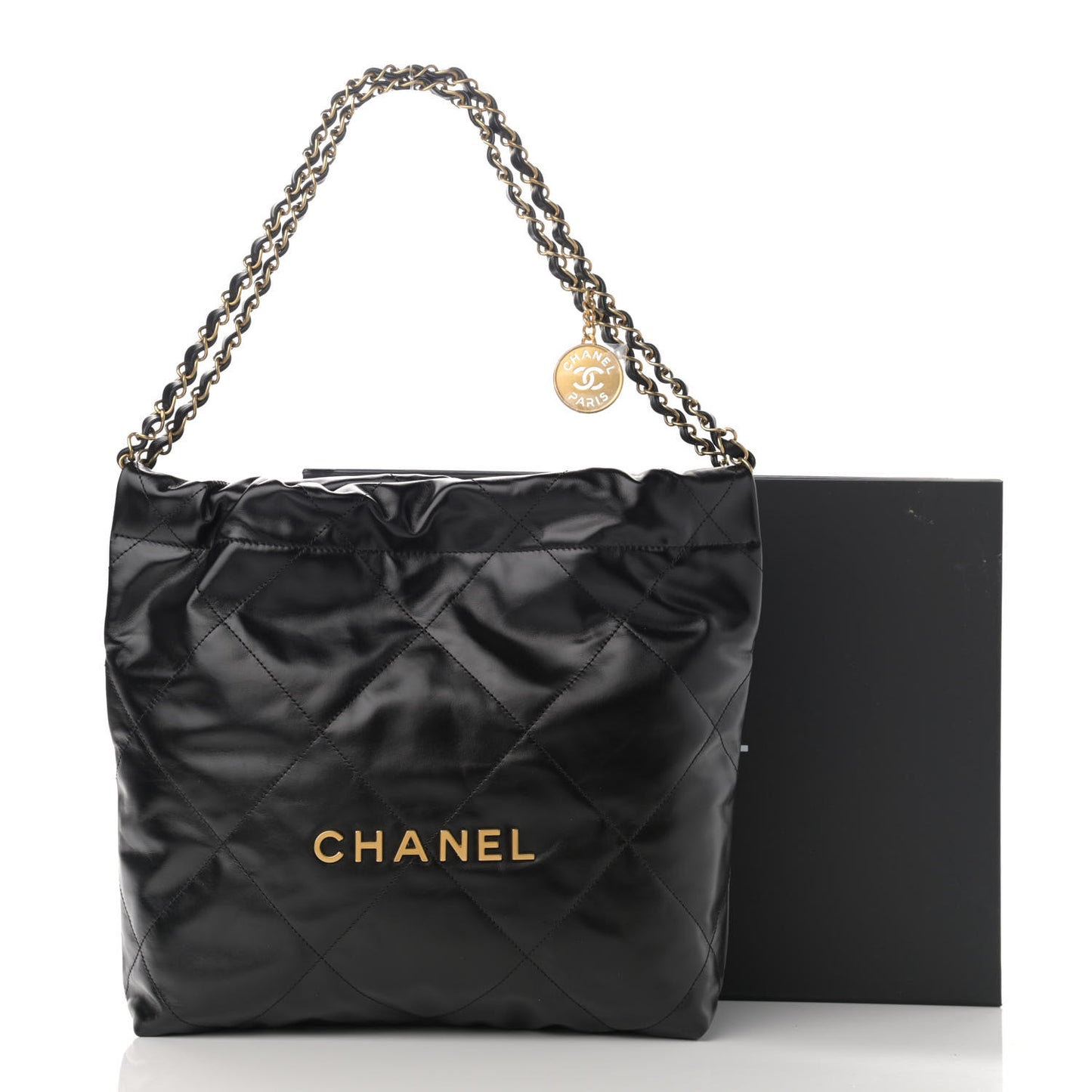 Shiny Calfskin Quilted Small Chanel 22 Black