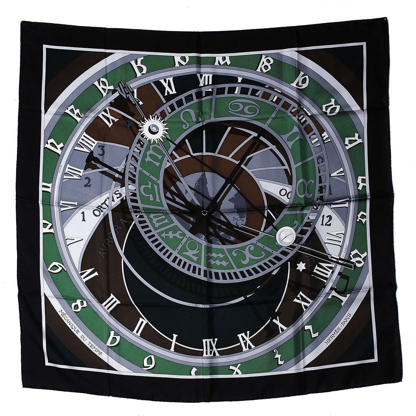Silk Mecanique Du Temps Scarf 90 Noir Khaki Gris