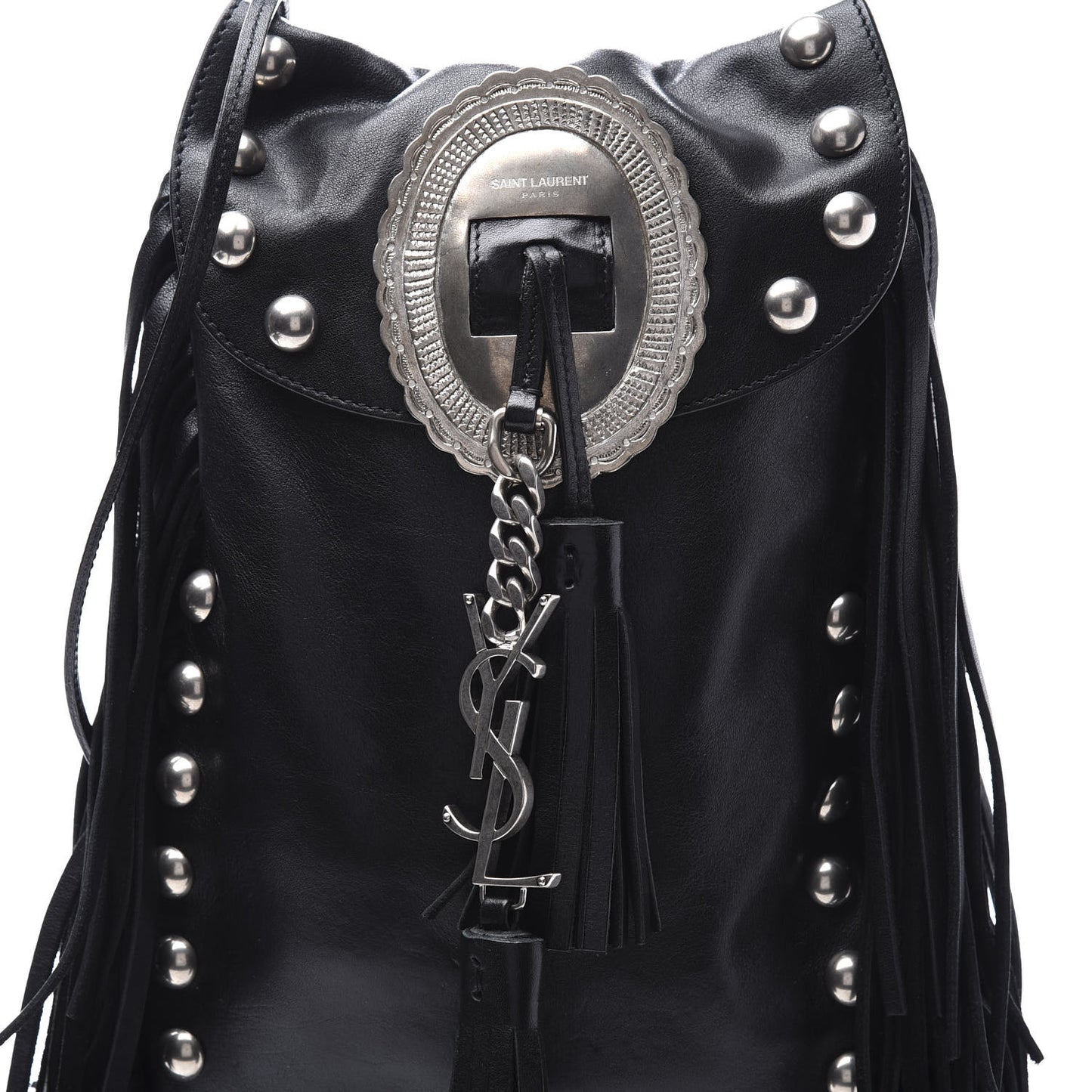 Calfskin Fringe Small Studded Anita Crossbody Bag Black
