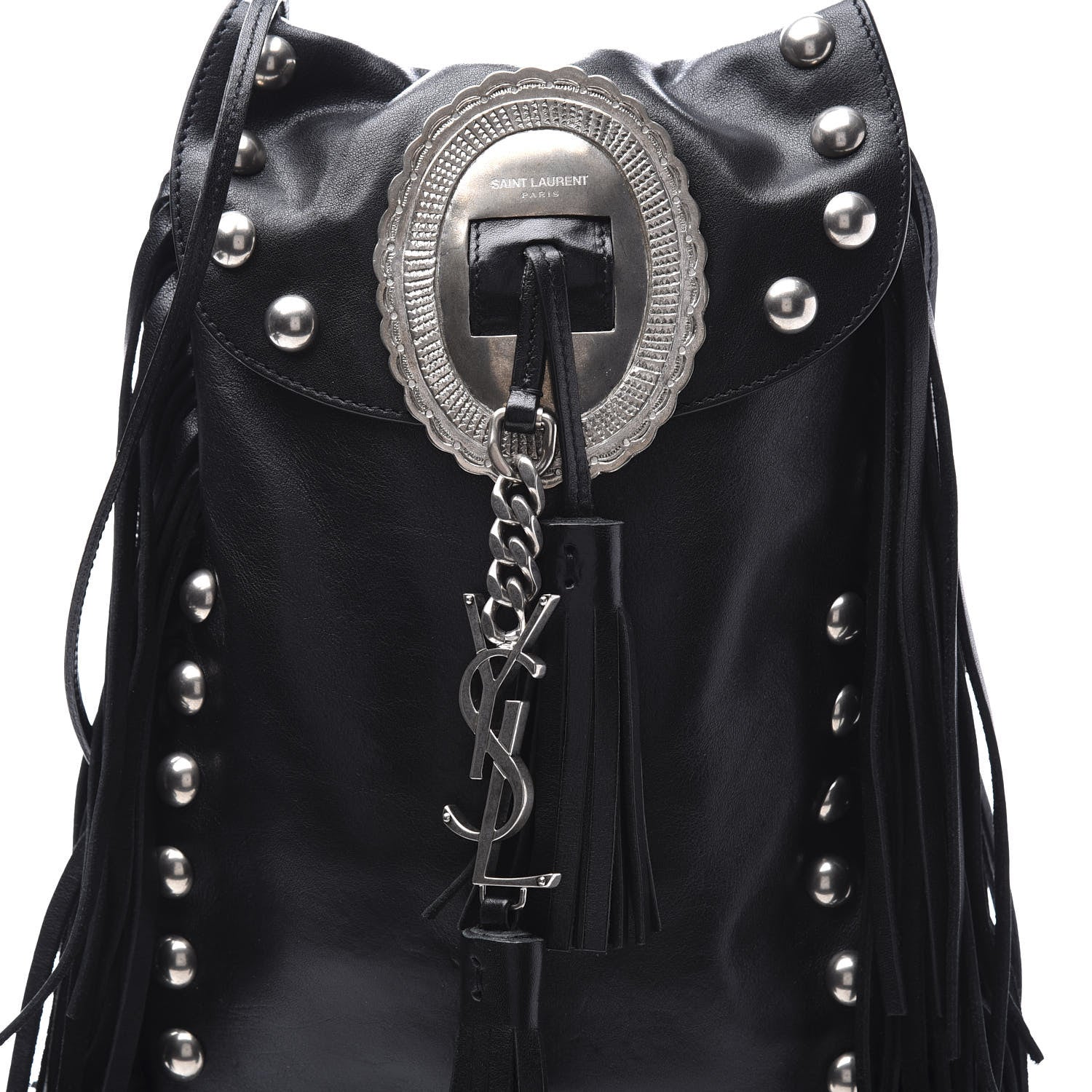 Saint Laurent Calfskin Fringe Small Studded Anita Crossbody Bag Black 8 of 9